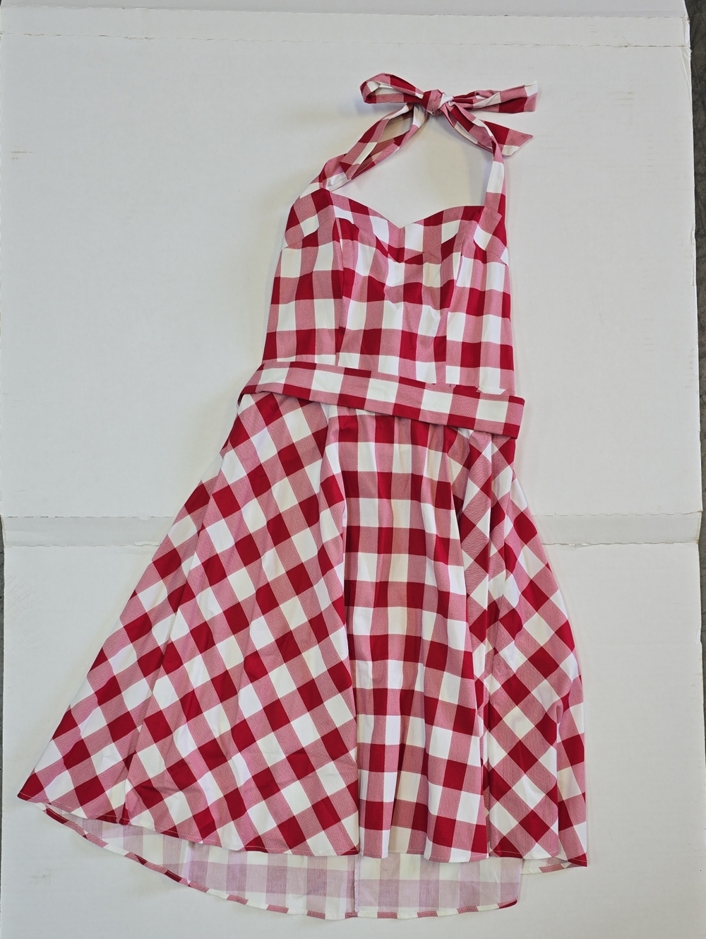 Red and White Gingham Halter Midi Dress
